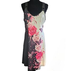 Women's Casual Sundress with a Colorblock Butterfly and Rose Print